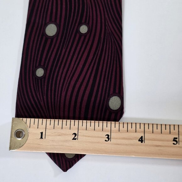 Alan Cherry San Babila Silk Tie Wine Black W/Beige Circles Italy VTG W 3.5 L 56" - Picture 5 of 14